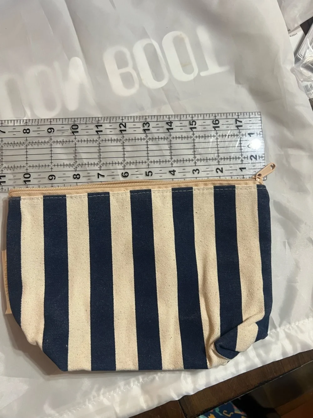 Gorjana Navy and Cream Striped Makeup Organizer Pouch